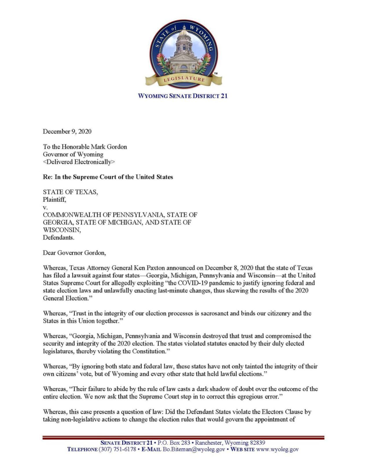 Texas lawsuit letter